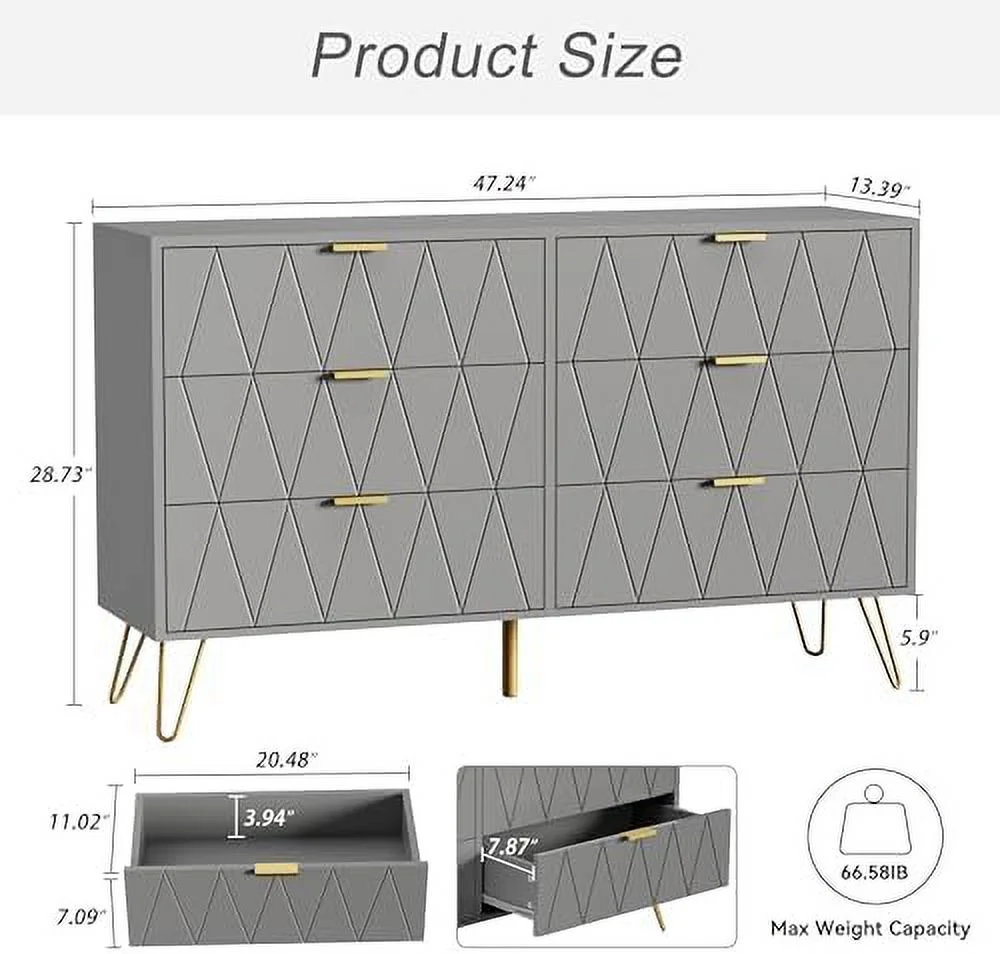 HOOMHIBIU New 4 Drawer Dresser Chest of Drawers Wooden Dresser with 4 Metal Legs Tall Dresser with Anti-Tipping Device Dresser Set for Bedroom Living Room Closet(Grey)
