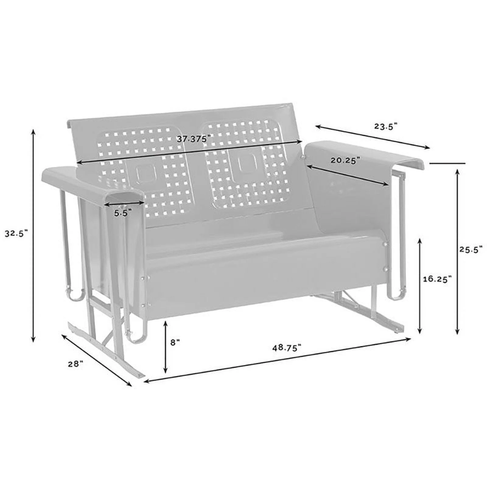 Afuera Living Metal Gliding Patio Loveseat w/ Rocking Mechanism in White