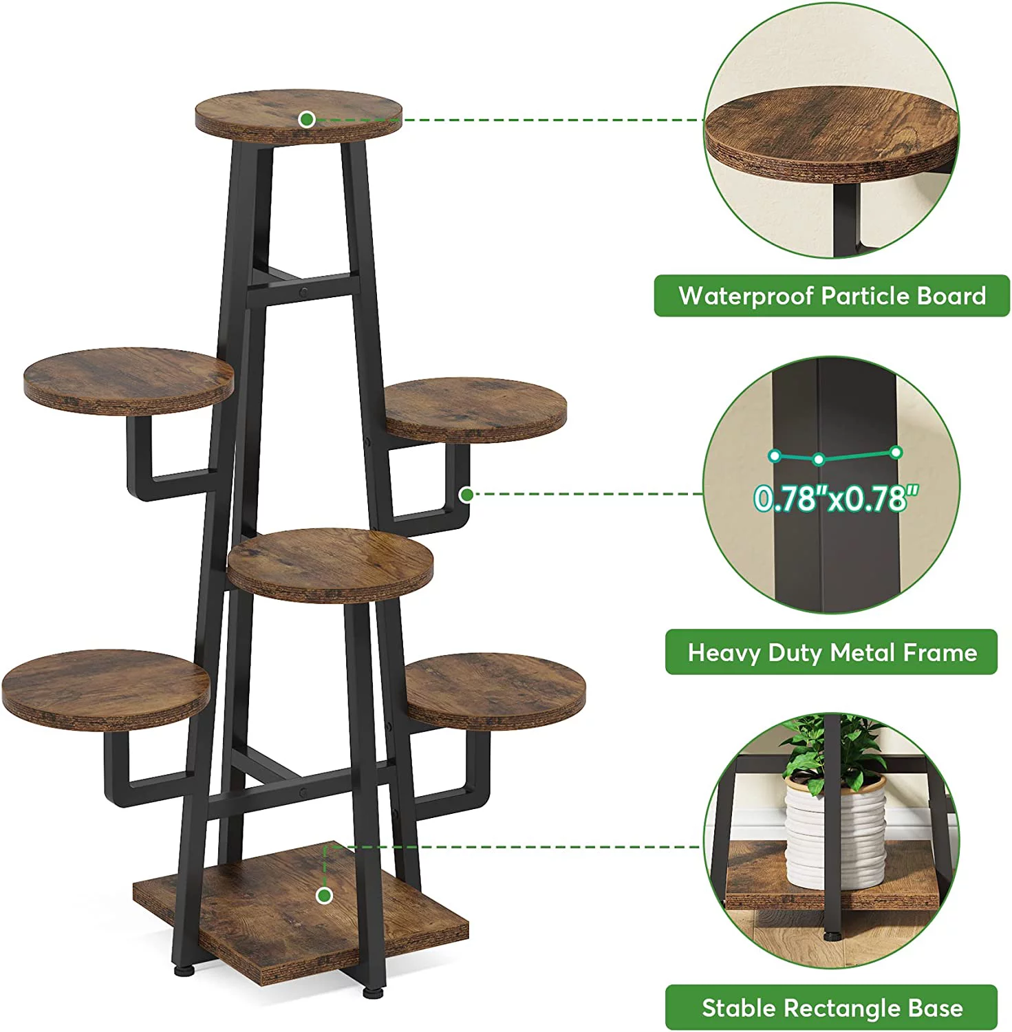 7 Tier Plant Stand Indoor for Multiple Plants, Wooden Corner Plant Pots Holder Rack Flower Stand Tall Shelf Planter Organizer for Living Room Balcony Garden, Rustic Brown