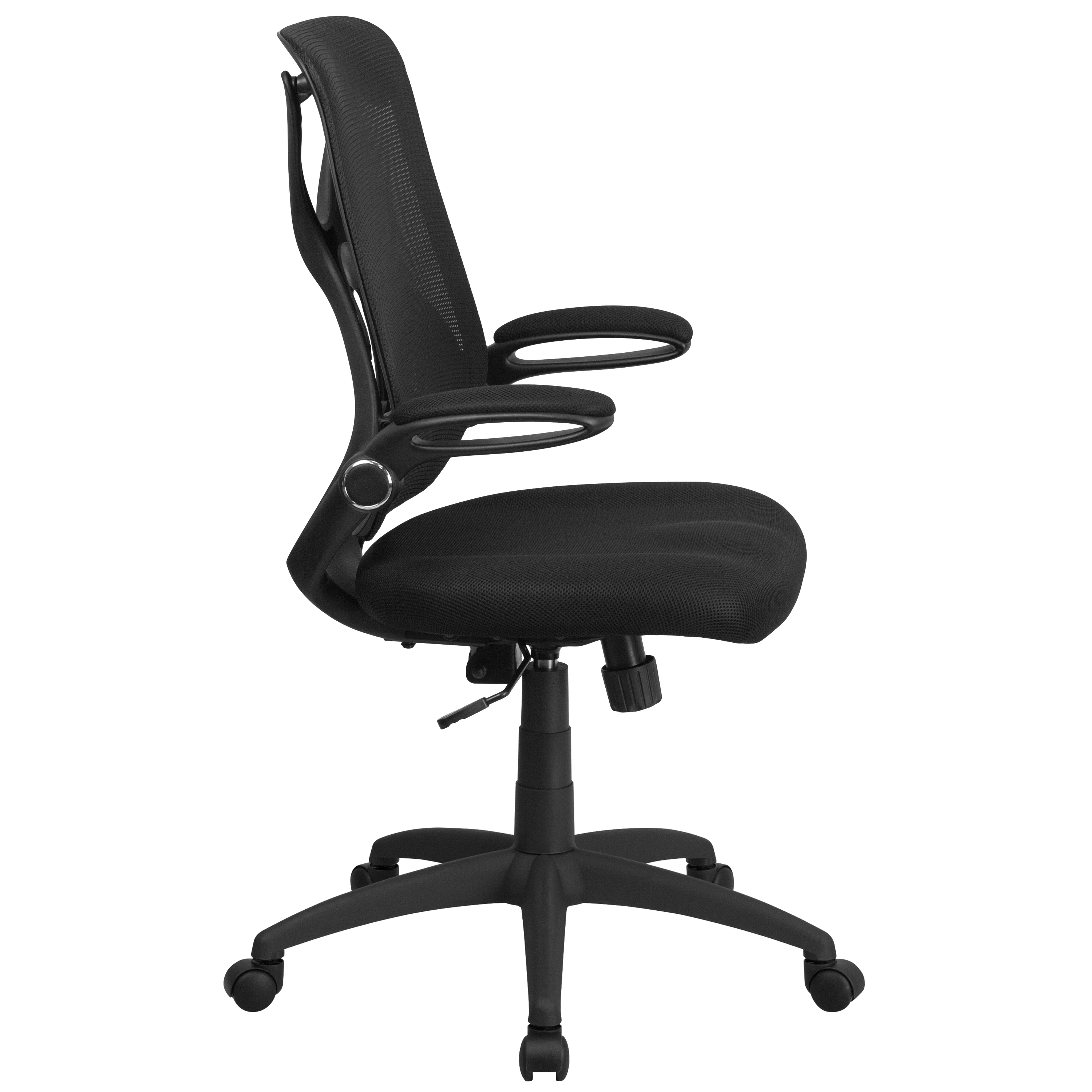Emma + Oliver High Back Black Mesh 2-Paddle Ergonomic Office Chair Adjustable Lumbar, Arms