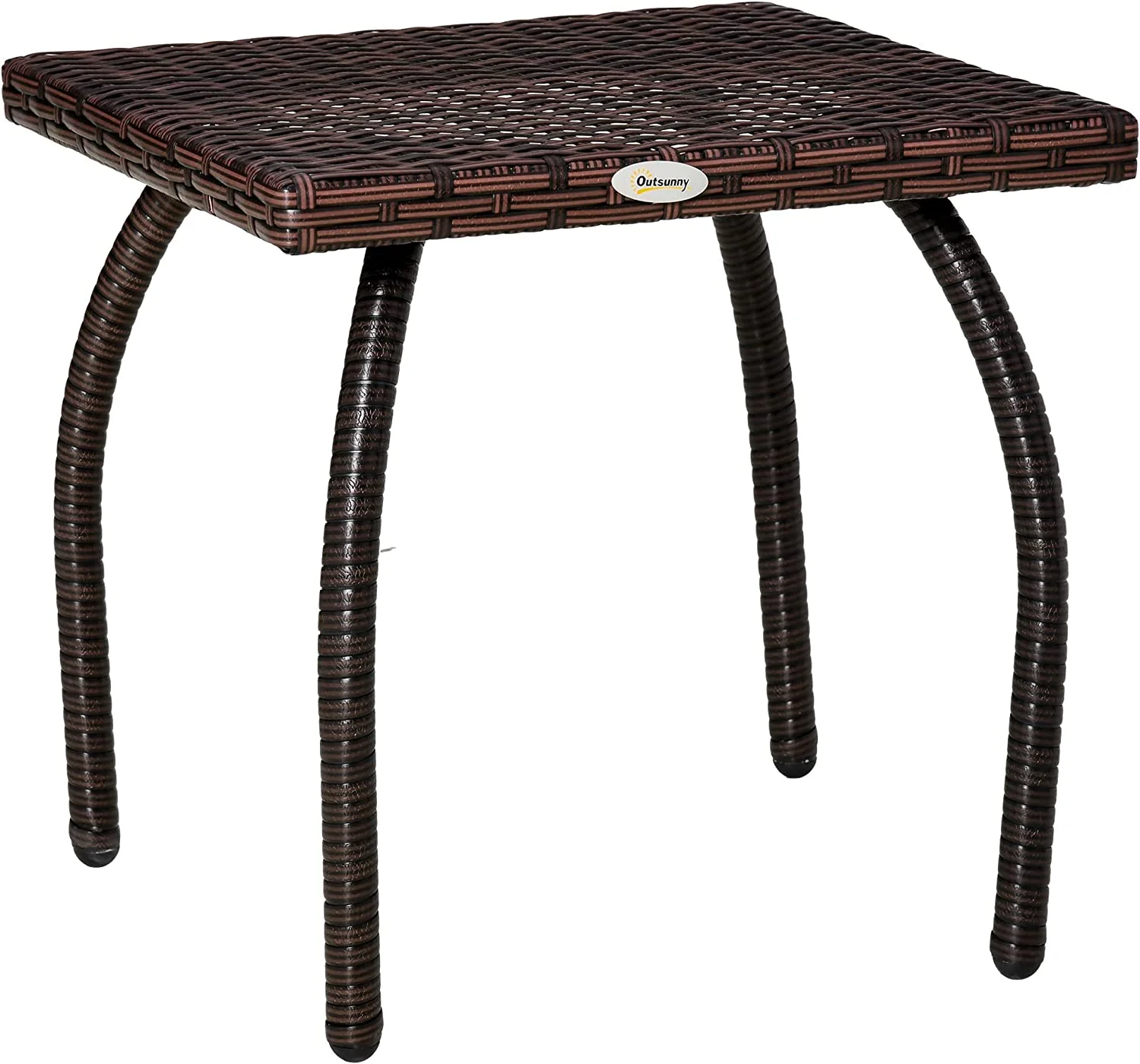 Outsunny Outdoor PE Wicker Side Table, Small Square Rattan End Table, All-Weather Material Coffee Table for Garden, Balcony, Backyard, Brown
