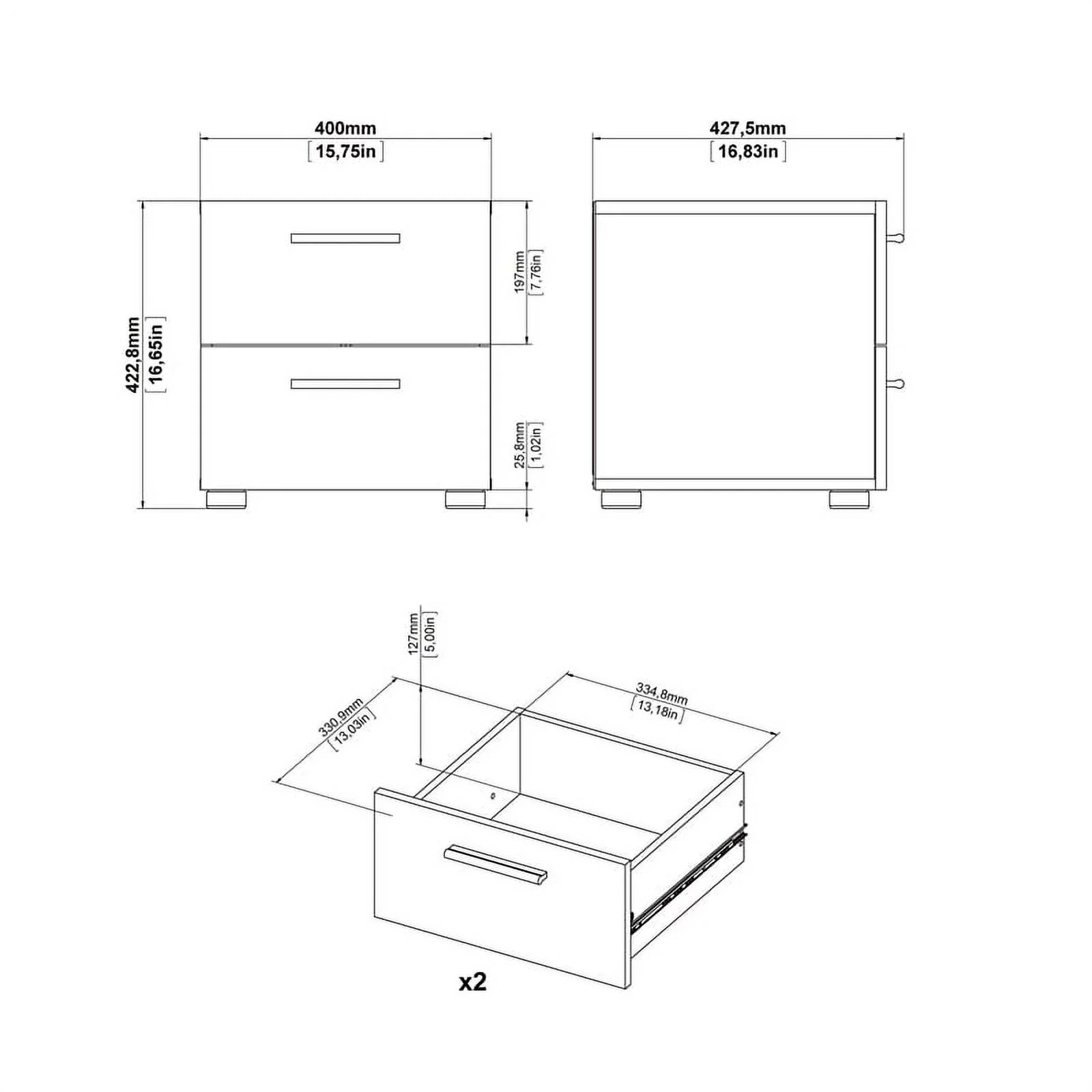 Home Square 2 Piece 2 Drawer Nightstand Set in Truffle