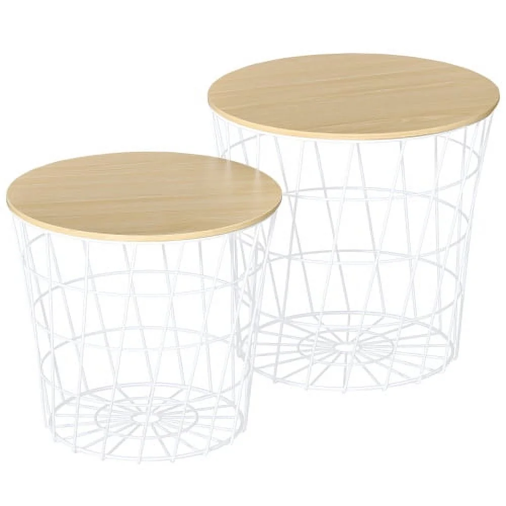 JHOOTUUO End Tables   Nesting Tables with   Round Accent Side Tables with Removable Top for Living Room  Bedroom  White / Natural