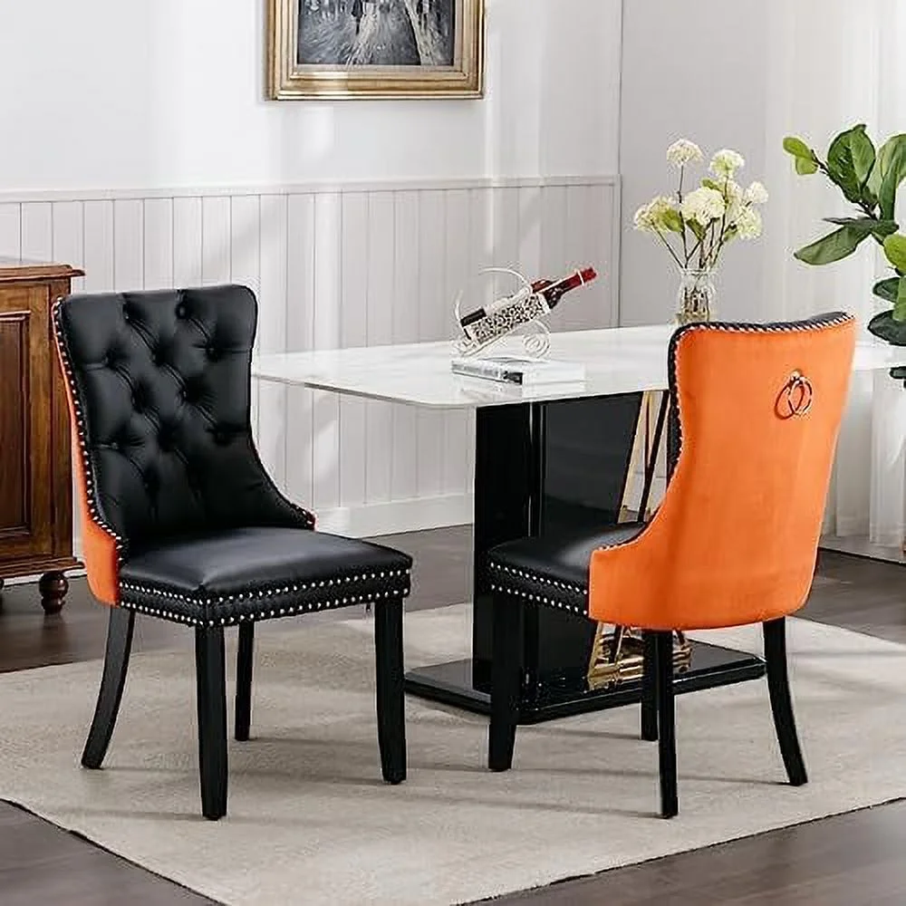 ZWNLKQG Dining Chairs   Velvet Upholstered Dining Room Side Chairs with Button Tufted Back  Nailhead Trim & Wooden Legs  Modern Counter Height  Stools for Home Kitchen Island  Burgund