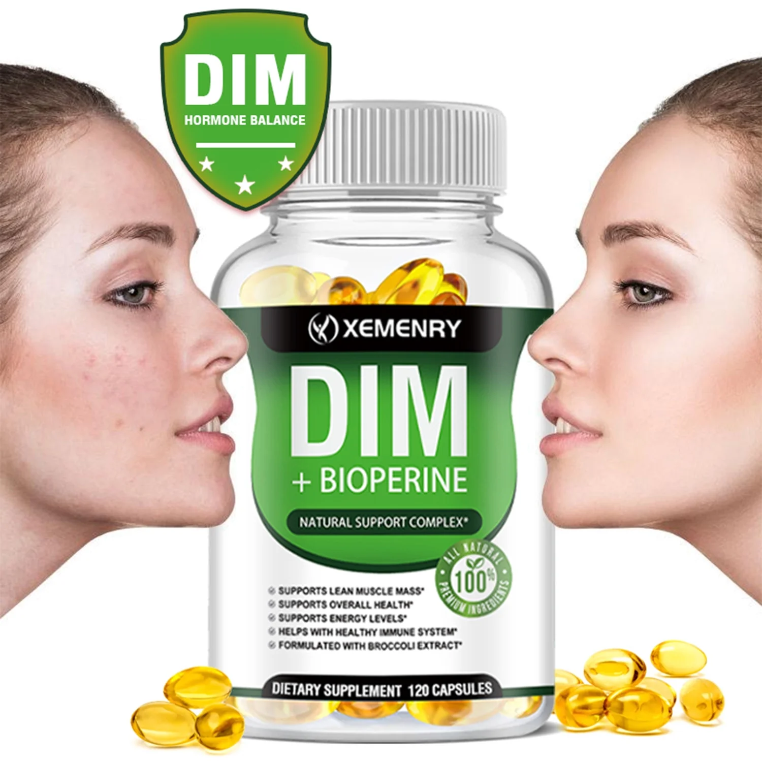 Xemenry DIM(Diindolylmethane) 910mg -with Bioperine - Premium Hormonal Support Formula(30/60/120pcs)
