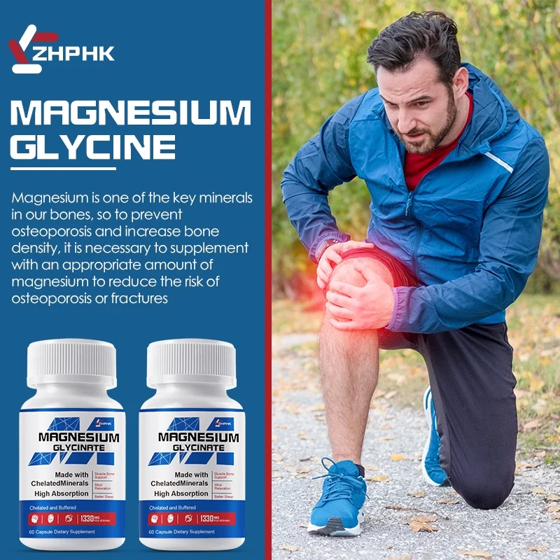 ZHPHK Magnesium Glycinate Chelate Improves Sleep, Relieves Stress&Anxiety 1330mg/capsule Vegetarian 60 Capsules