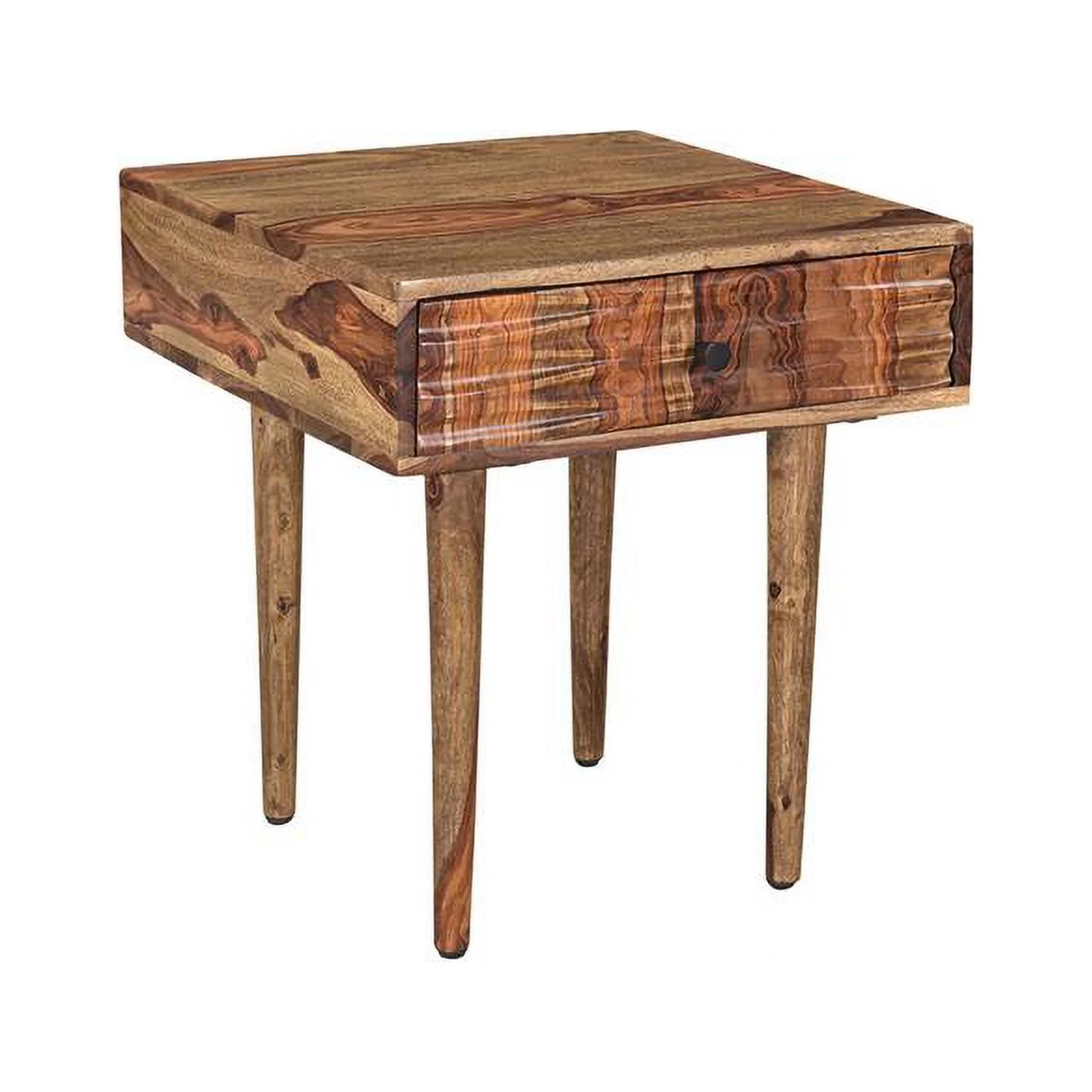 Home Square Drawer Solid Sheesham Wood End Table in Brown - Set of 2