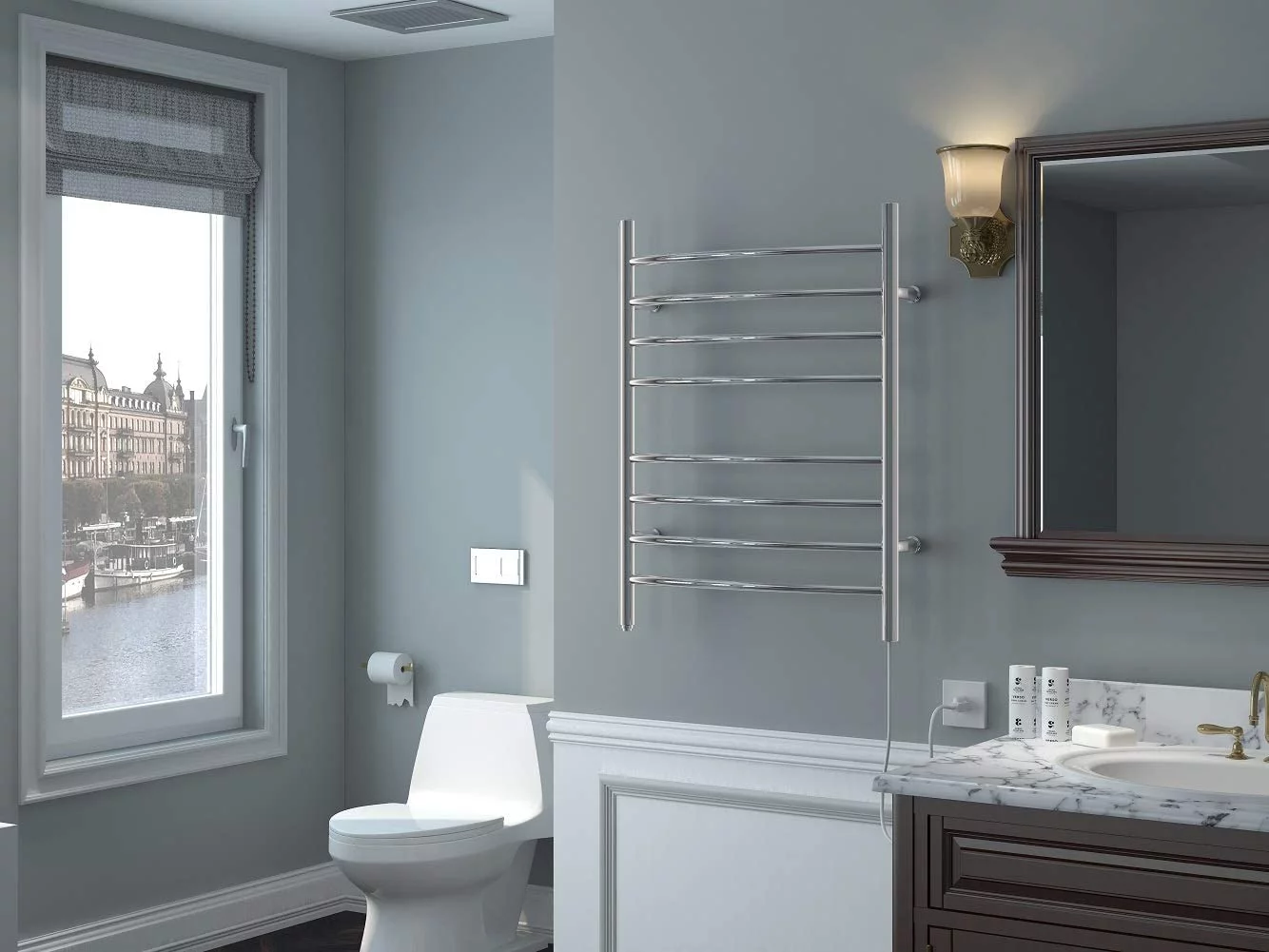 AUCHI Towel Warmer 8 Bar Plug-in Curved Bath Towel Heater Towel Warmer for Bathroom Plug-in Drying Rack Mirror Polish