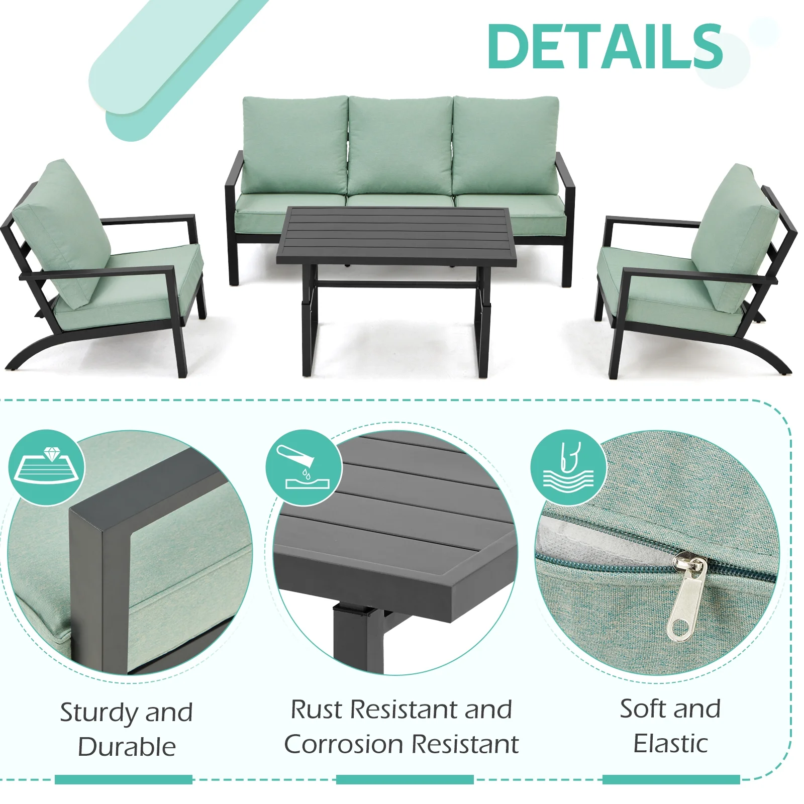Danrelax 4 Pieces Aluminum Patio Furniture Set, Patio Conversation Set,  Green