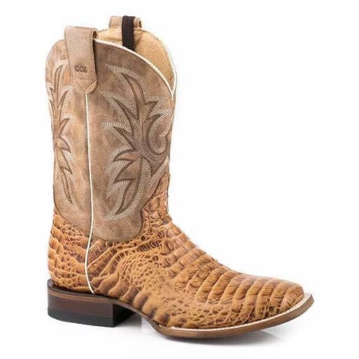 Men's Roper Pierce CCS Caiman Print Boots Handcrafted Performance System Tan