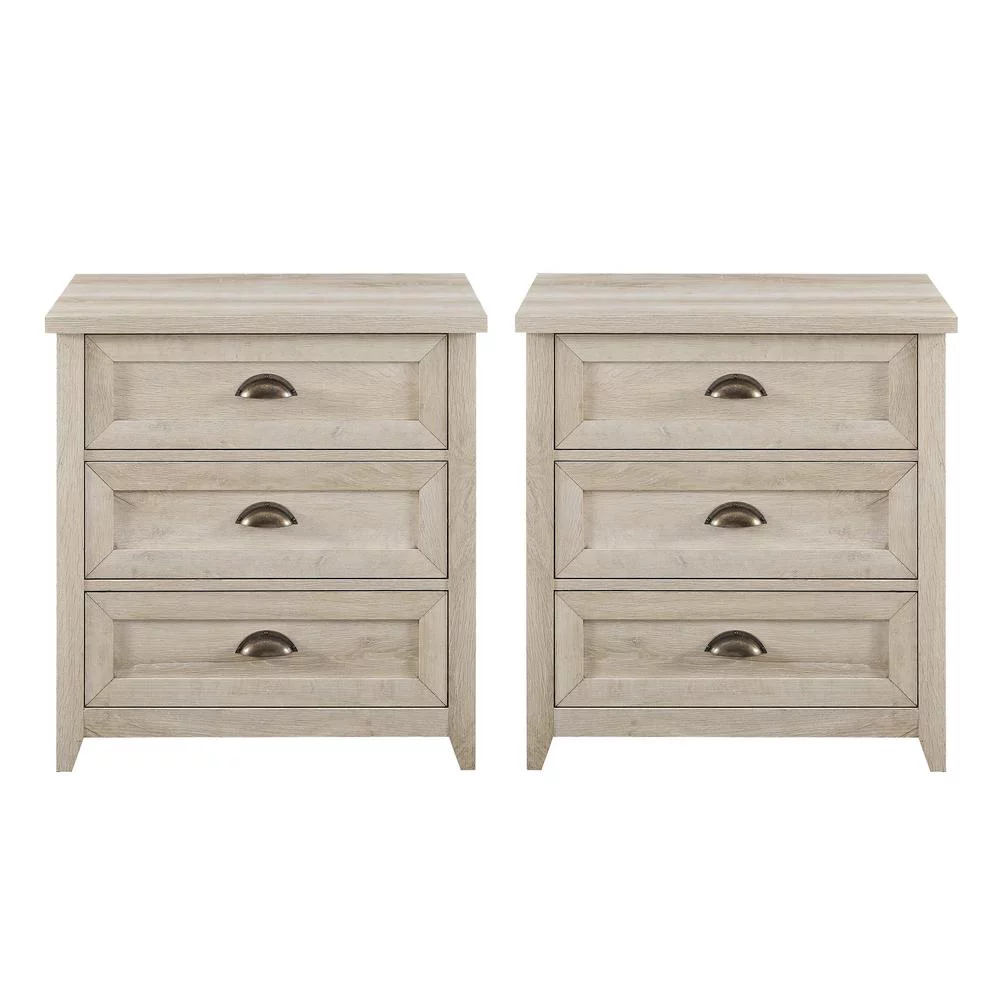 Odette 3 Drawer Framed Bedroom Nightstand Set in White Oak