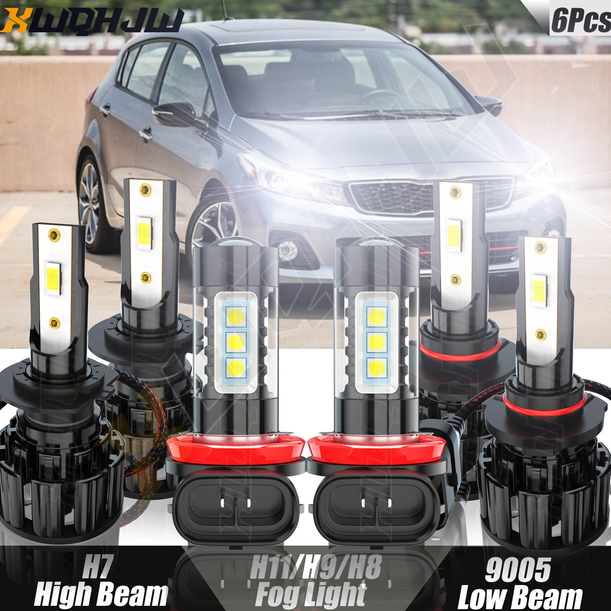 6x For Kia Forte 2018 9005 H7 LED Headlight High Low Beam H11 Fog Light Bulbs 6000K
