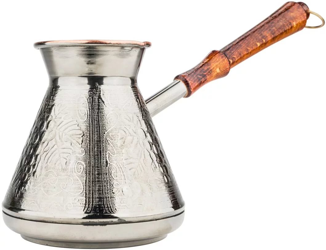 17 Oz./500 ml Thick Solid Copper Coffee Pot, Turkish Greek Arabic Coffee Cezve Ibrik Briki Turka with Wooden Handle, Authentic Copper Oriental Jezve, 1-Piece (Grape)