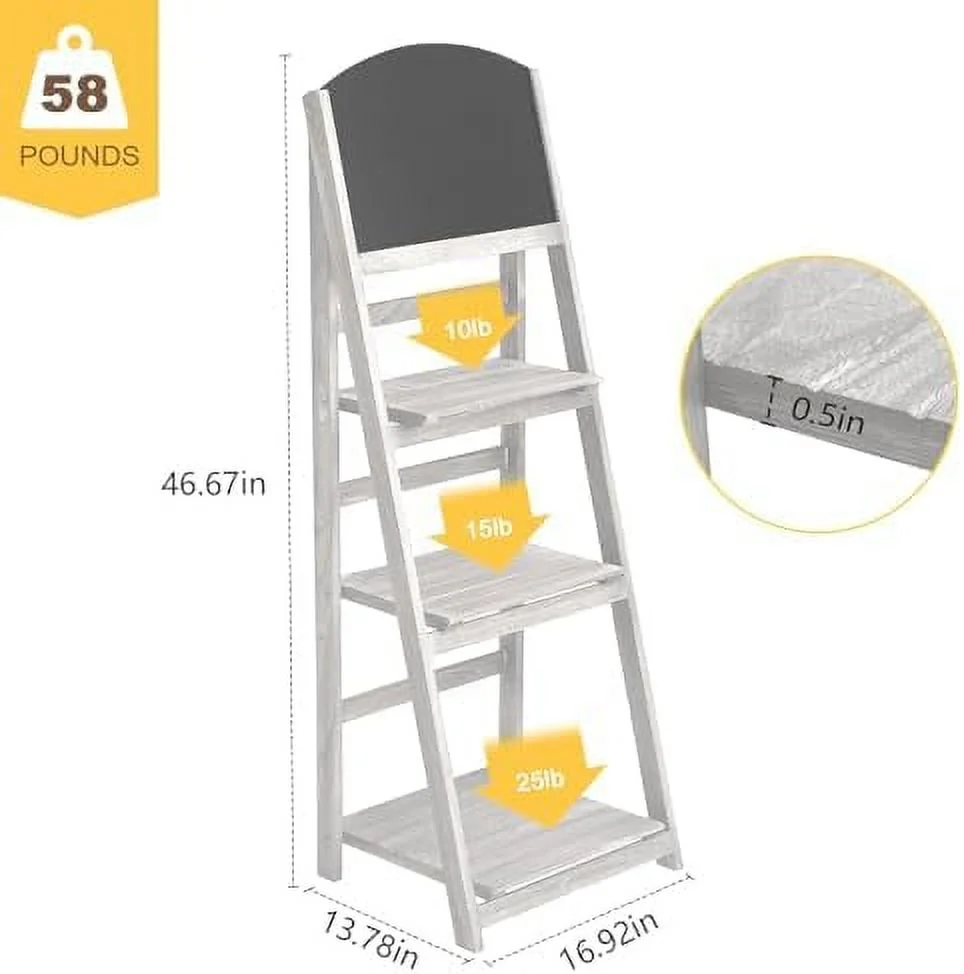 YPDXGH Ladder   4 Tier Ladder Shelves Rustic Solid Wood Ladder  Industrial Leaning Bookshelves 45" Folding Freestanding Plant Stand  Room  Office  Kitchen  Black