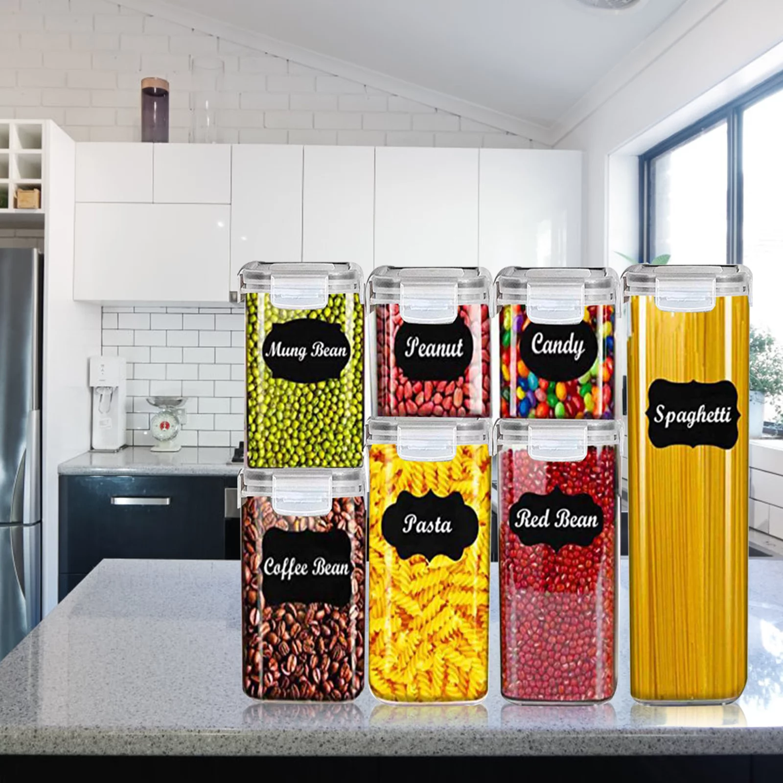 Airtight Food Storage Containers, Airtight Pantry Organization and Storage, 7 Pieces BPA Free Plastic Airtight Kitchen,Flour Container,Kitchen Storage Container,Large Food Storage Container