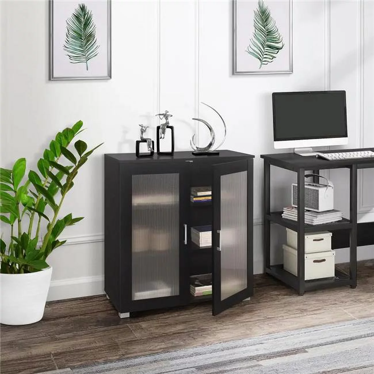 InRoom Furniture  32 x 16 x 34 in. Curio Cabinet, Black