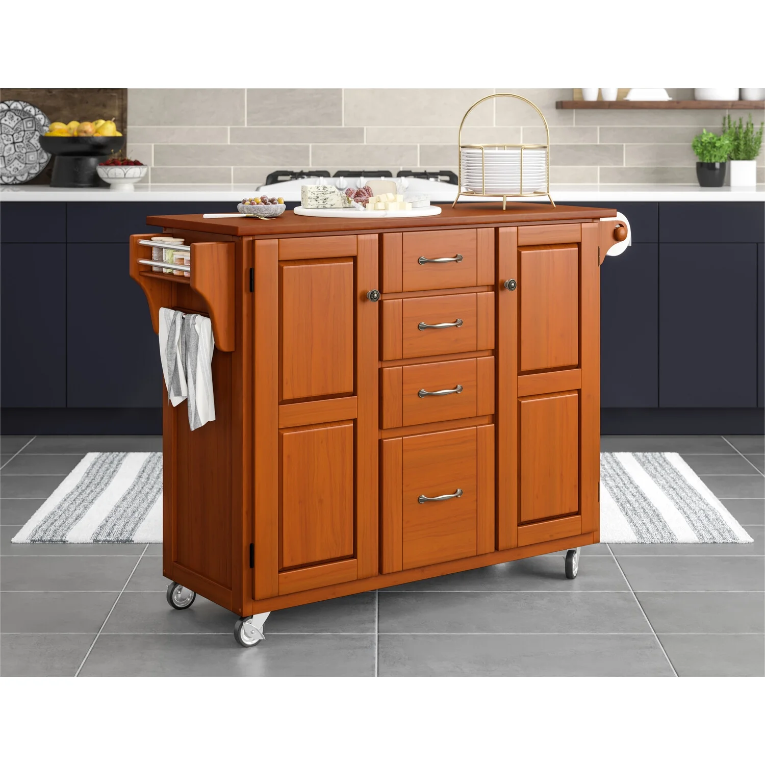 Homestyles Create-A-Cart Brown Wood Kitchen Cart-Counter top finish:Cherry