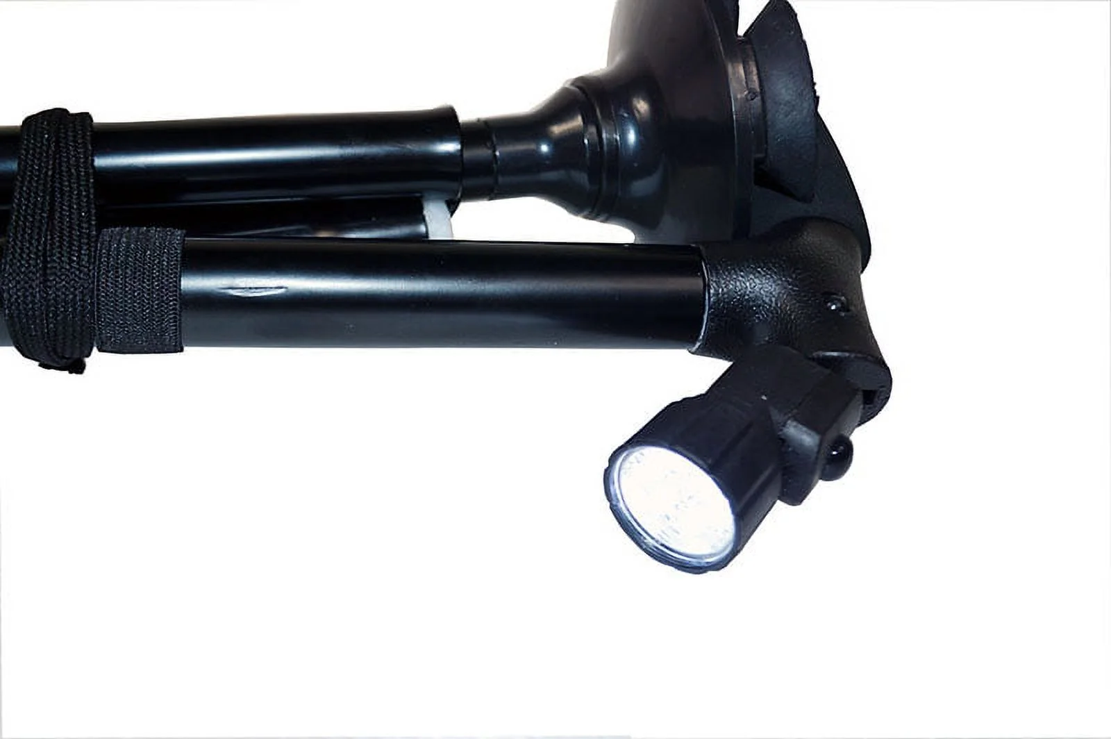 Folding Cane LED Light Elderly Safety Walking Stick with Adjustable Height and 4 Head Pivoting Black