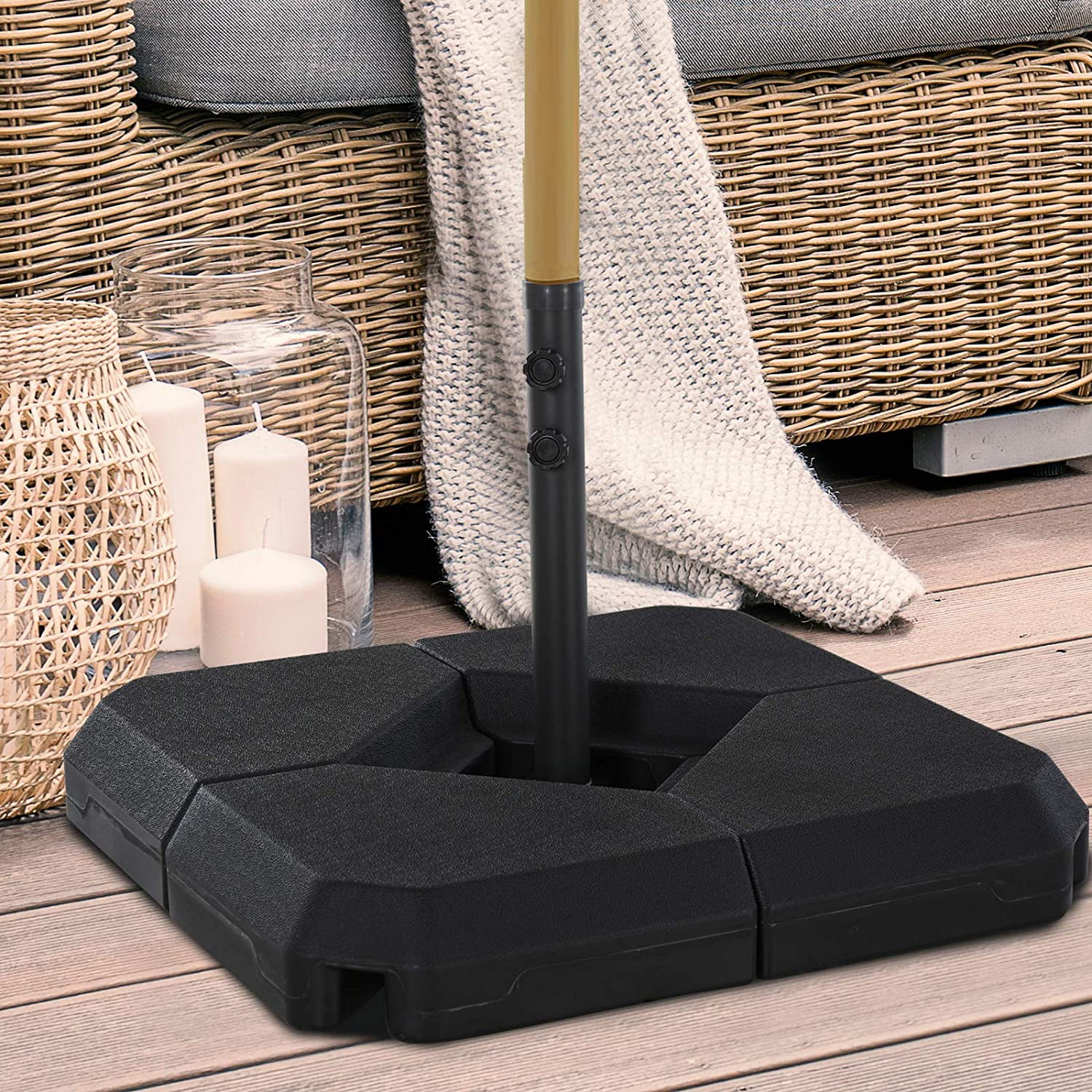 Outsunny 4-Piece Outdoor Patio Offset Umbrella Base Stand Weight Holder w/Cross Base for Powerful Support, 158lbs Sand or 132lbs Water Filled, Black