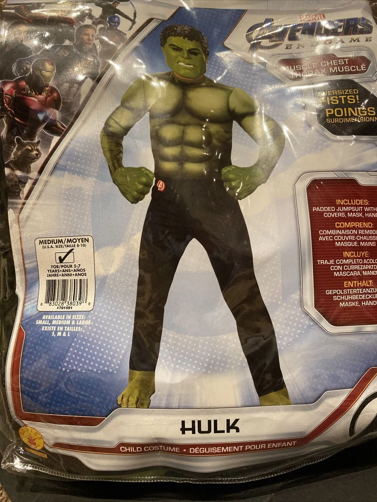 Hulk Avengers Endgame Padded Jumpsuit,shoe Covers,mask,and Hands