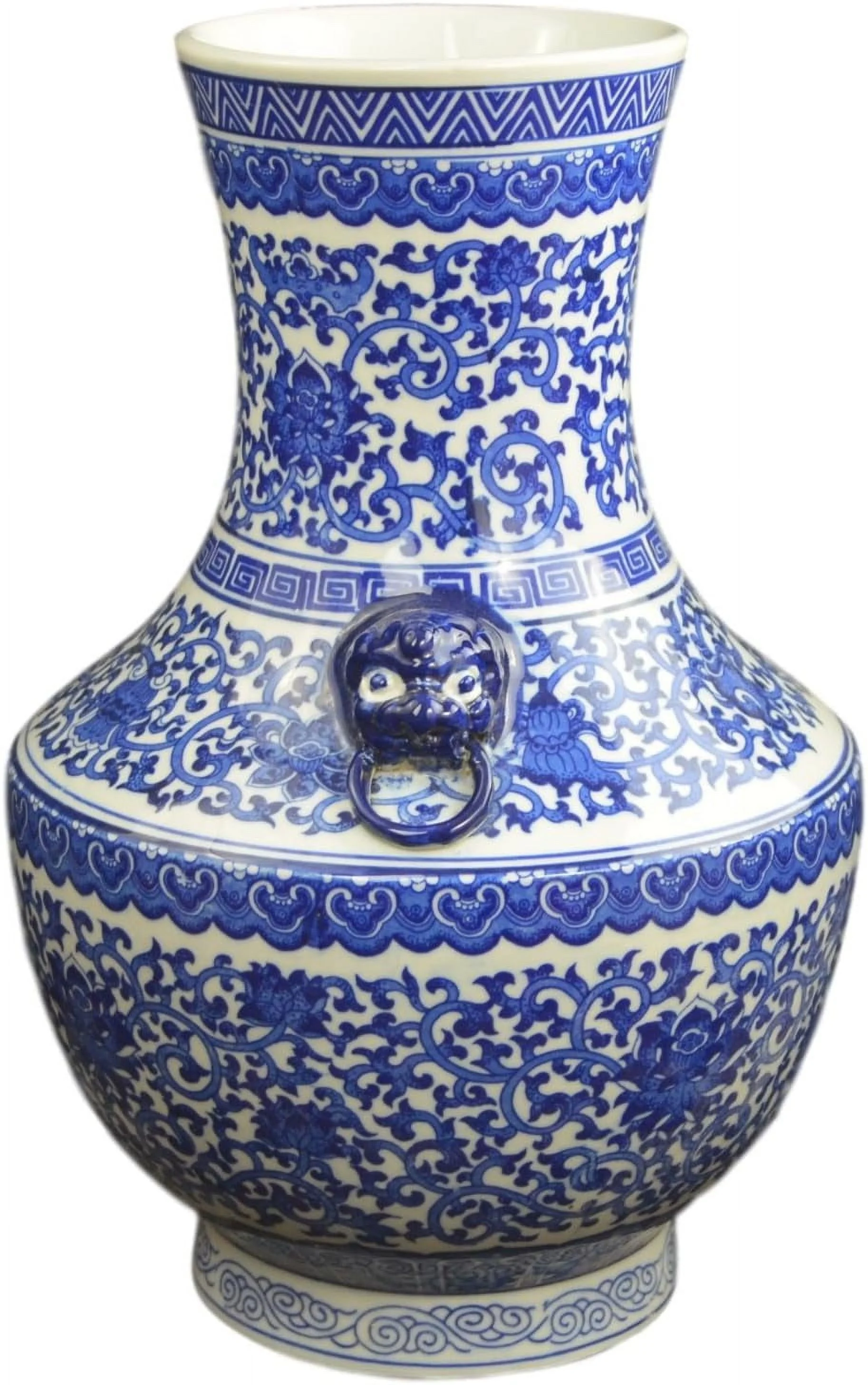 Classic Blue And White Floral Porcelain Vase, Double Head Ears Ceramic China Ming