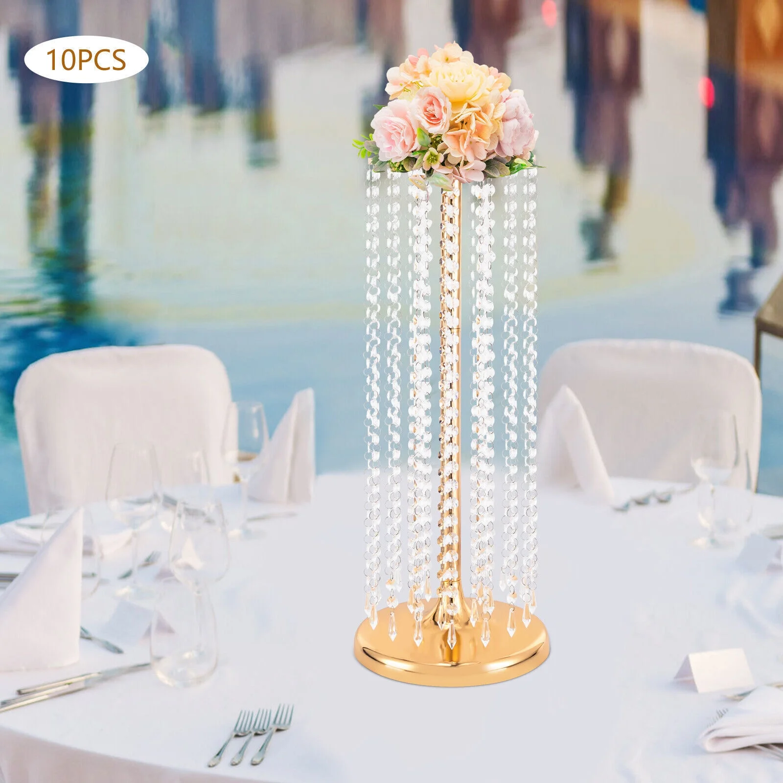 10 PCS Metal Gold Flower Vase Wedding Table Centerpieces Acrylic Crystal Flower Stand