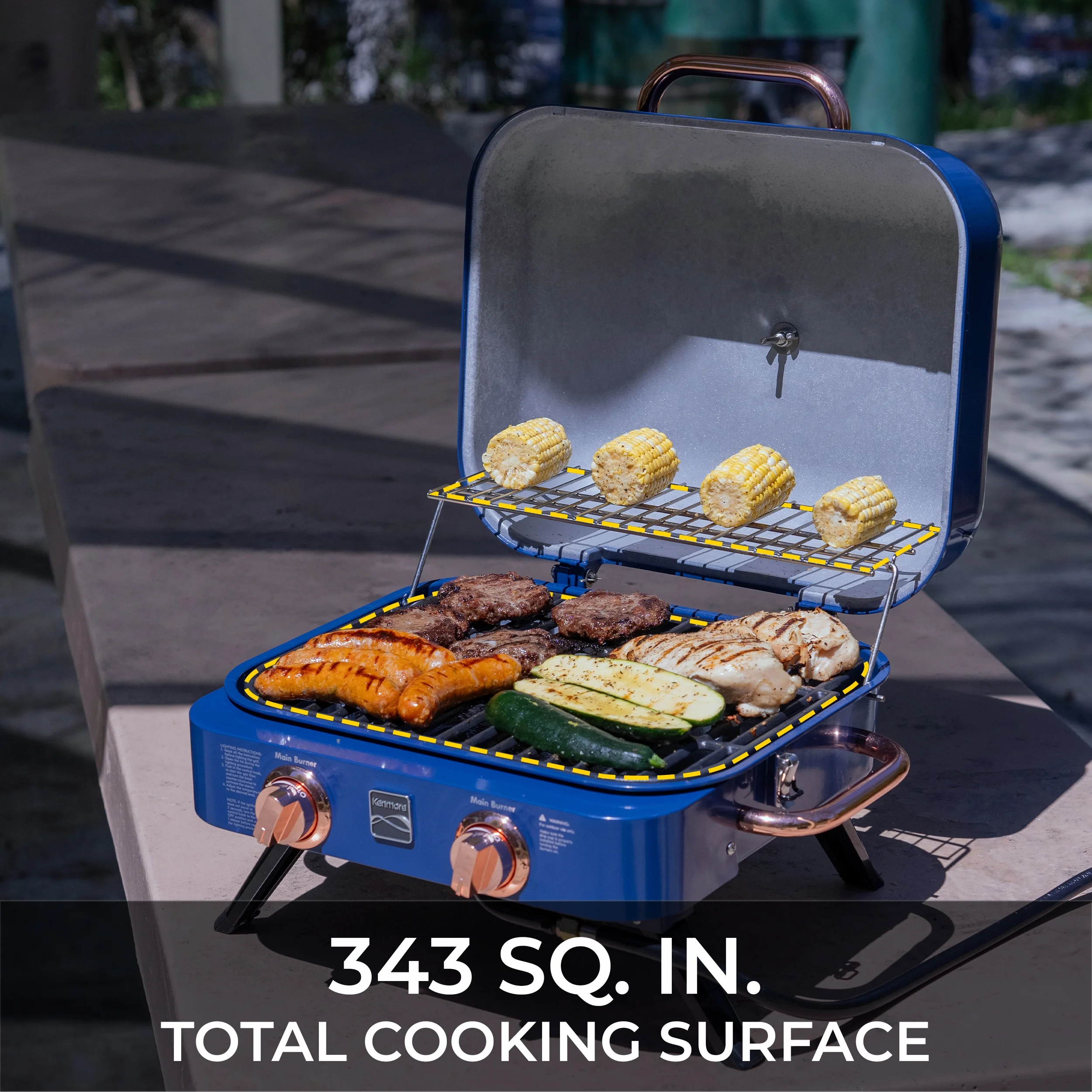 Kenmore 2-Burner Portable Tabletop Retro Gas Grill, Navy Blue