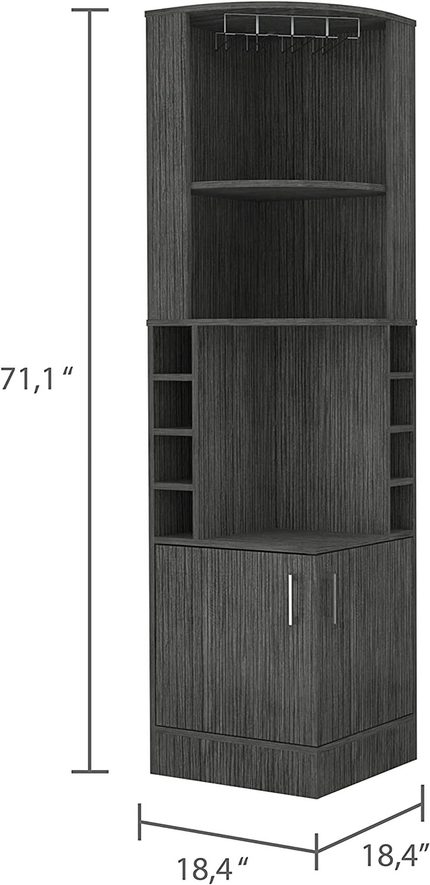 Egina Corner Bar Cabinet With 2 Open Shelves, 2 Doors, 8 Wine Cubbies, And Glass Rack, Smokey Oak