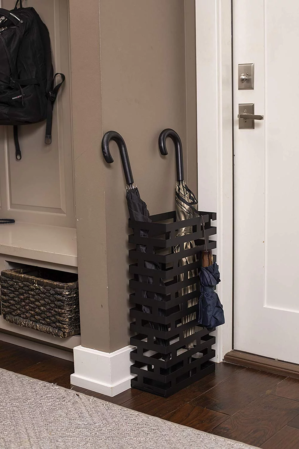 BirdRock Home Umbrella Holder Stand with Removable Water Tray - Line Design - Black