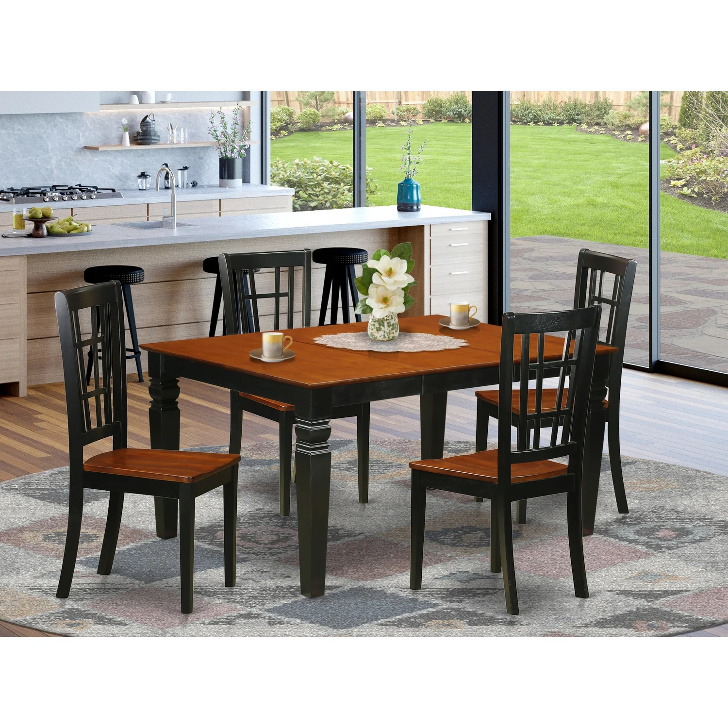 East West Furniture Weston 5-piece Wood Dining Table and Chairs in Cherry