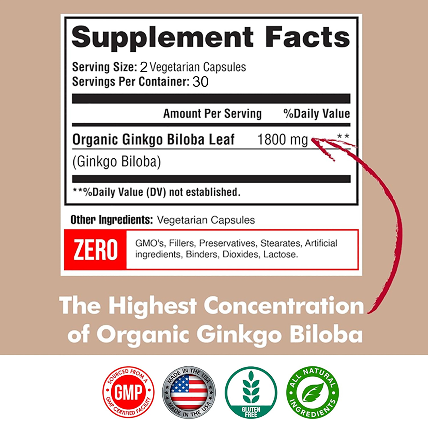 Coolkin Ginkgo Biloba Capsules 1800mg - Improve Memory, Enhance Cognitive Function 60 Capsules