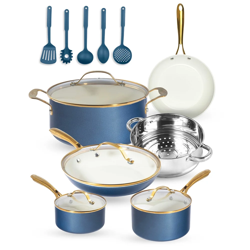 Gotham Steel 15 Pc Ceramic Pots and Pans Set Non Stick, Kitchen Cookware Sets Ceramic Cookware Set