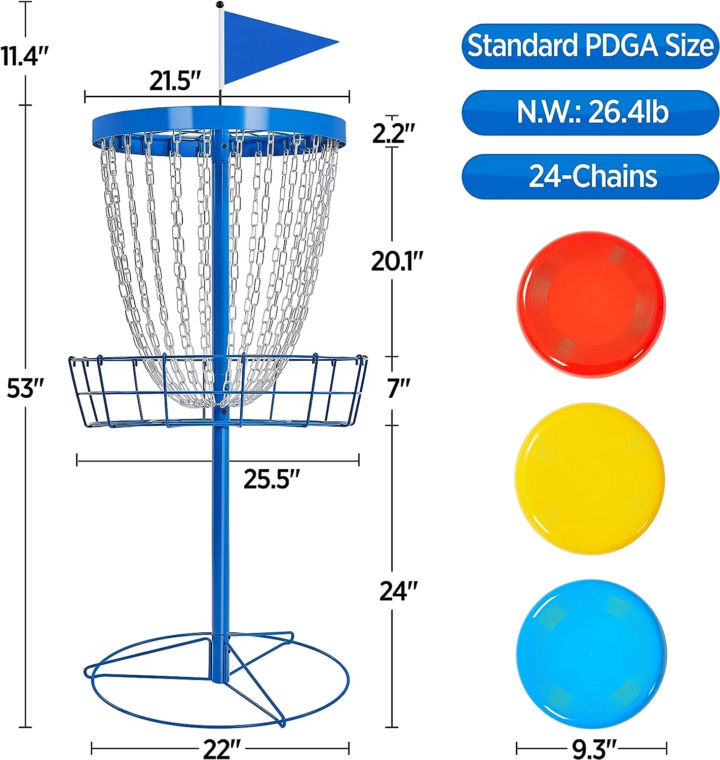 Disc Golf Basket 2pcs 24-Chain with Discs and Carring Bag Heavy Duty Portable Disc Golf Target Goal Practice Target Flying Disc Golf Practice Basket