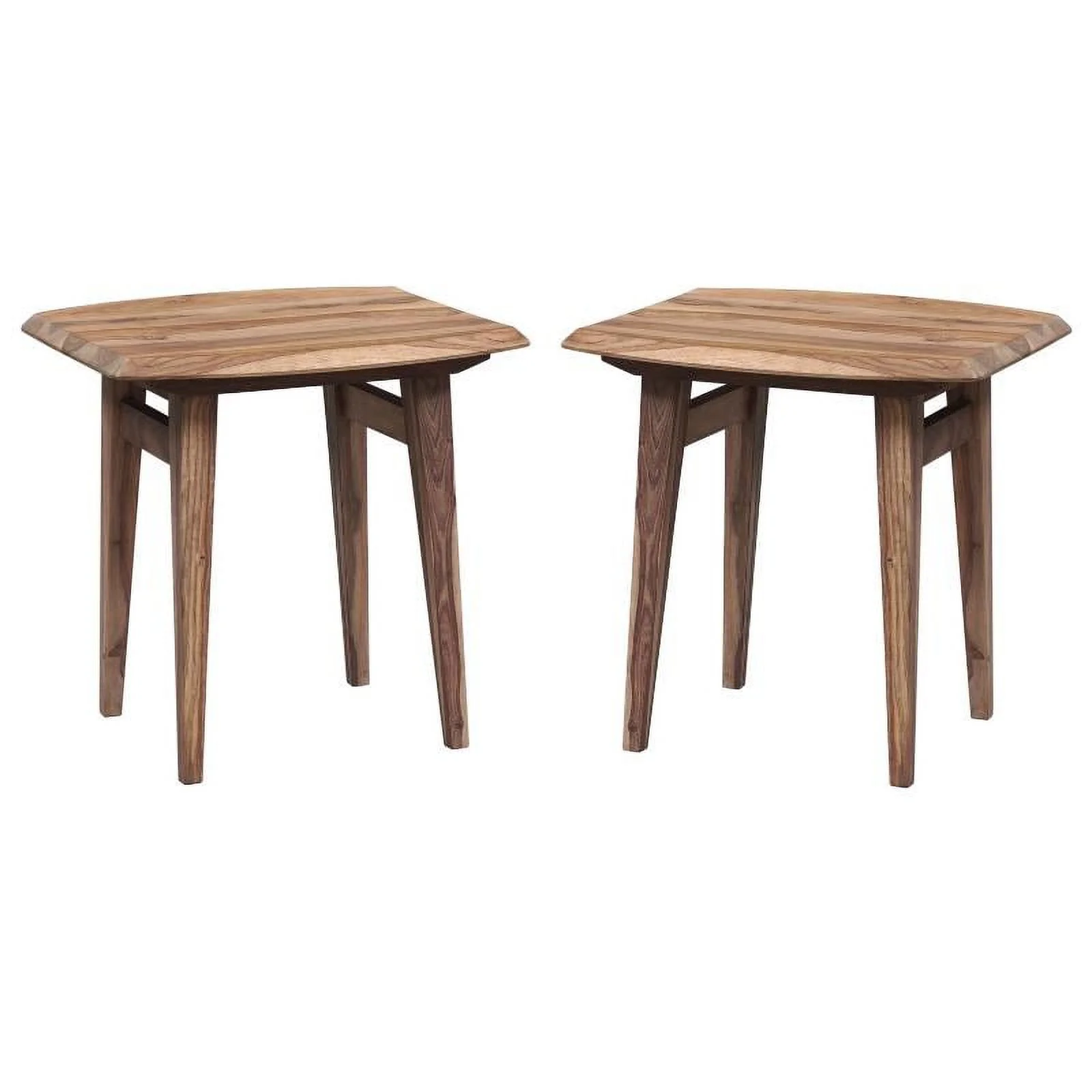 Home Square Solid Sheesham Wood End Table in Natural Finish - Set of 2