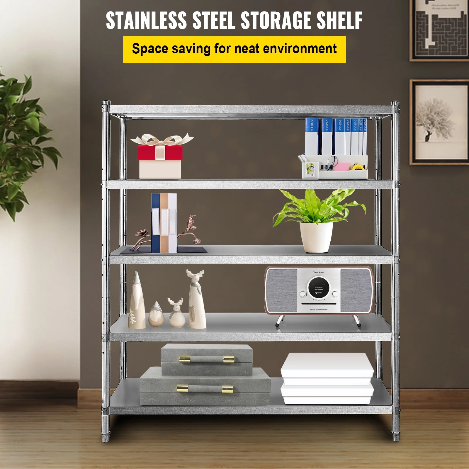 SKYSHALO 5-Tier Storage Shelving Unit, 70.9 x 17.7 x 59 inch Storage Shelf, Stainless Steel Garage Shelf, Heavy Duty Storage Shelving, 1650 Lbs Total Capacity with Adjustable Height