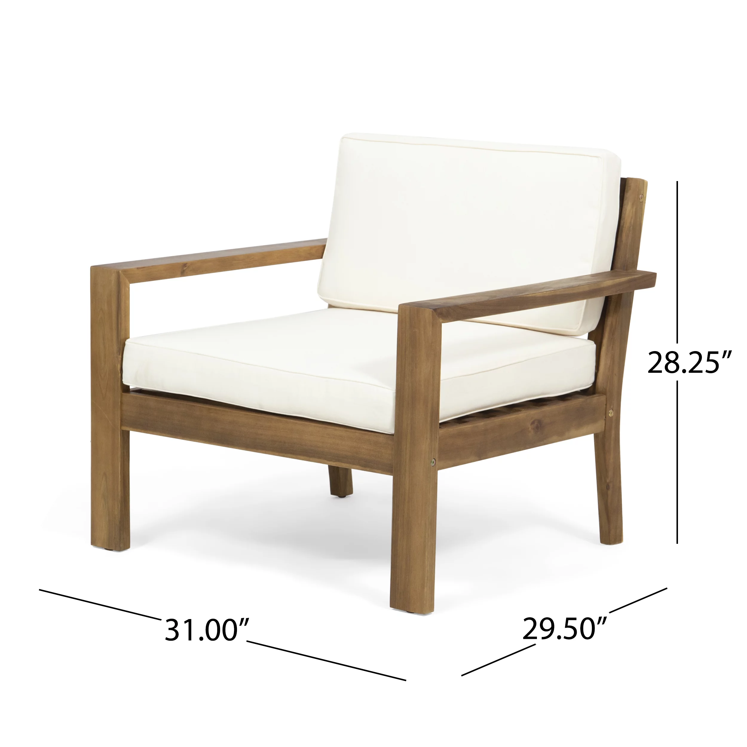 Santa Otis Outdoor Acacia Wood Club Chairs with Cushions, Set of 2, Teak and Cream