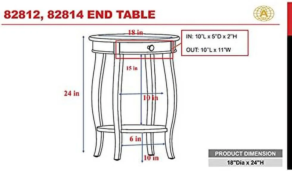 HYHBIBOOM Traditional Round End Table with Drawer and Bottom   18" Dia x 24" H
