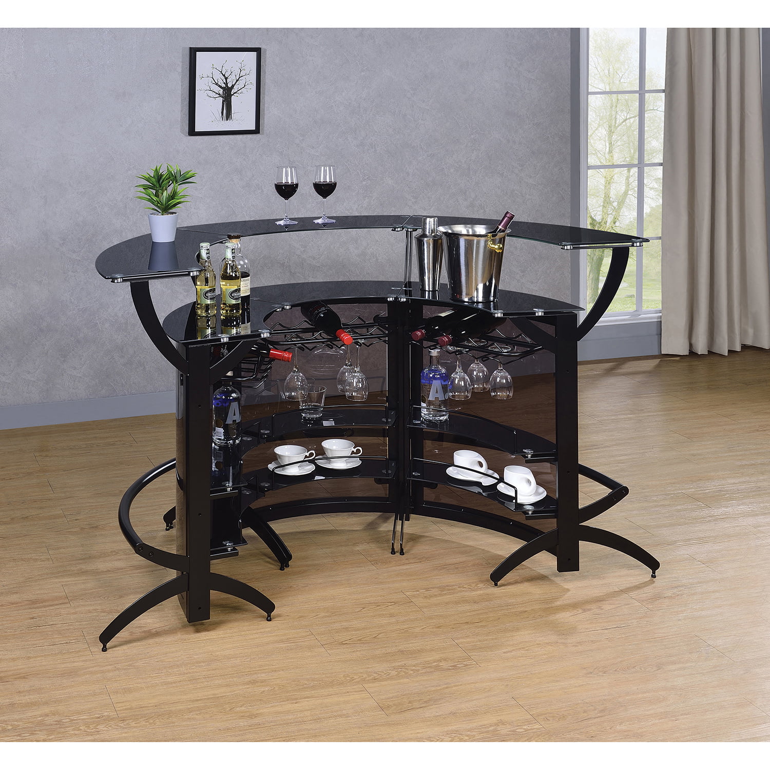 3-Bottle Wine Rack Bar Unit Smoked and Black