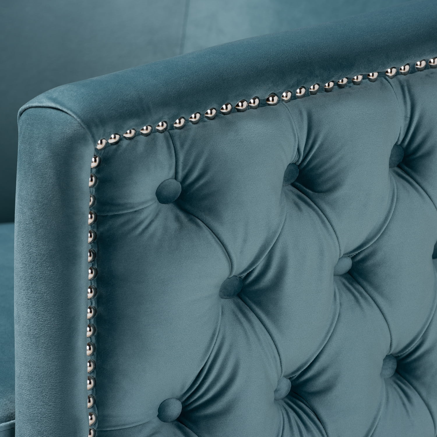 Baxton Studio Marcelle Glam and Luxe Light Blue Velvet Fabric Upholstered Brushed Gold Finished Accent Chair