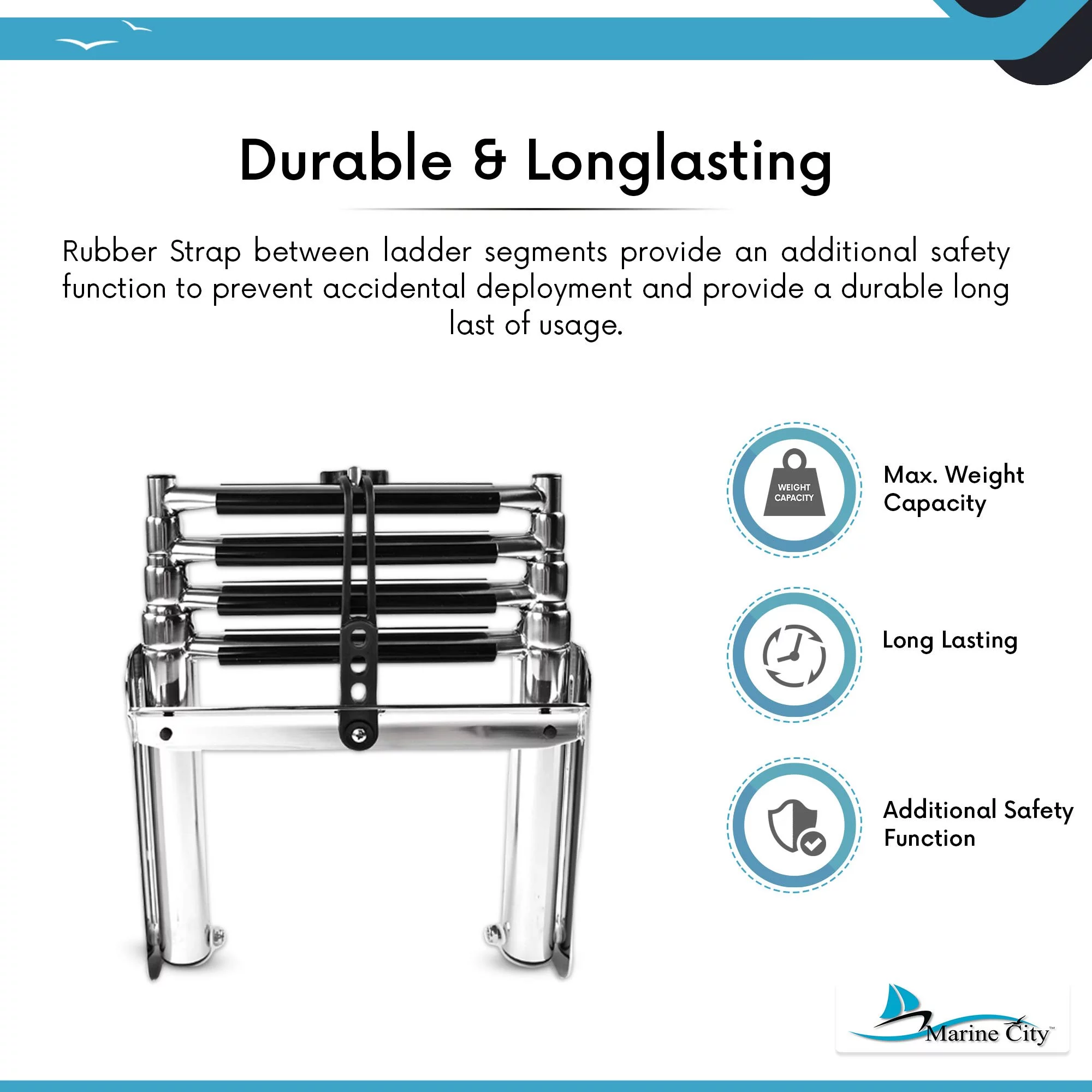 Marine City Stainless Steel Marine 4-Step Telescoping Swim Ladder & Rubber Strap