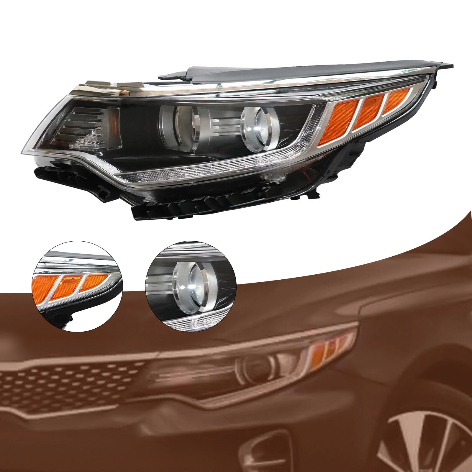 DENEST For 2016 2017 2018 Kia Optima Left Driver LED DRL Halogen Headlight Assembly