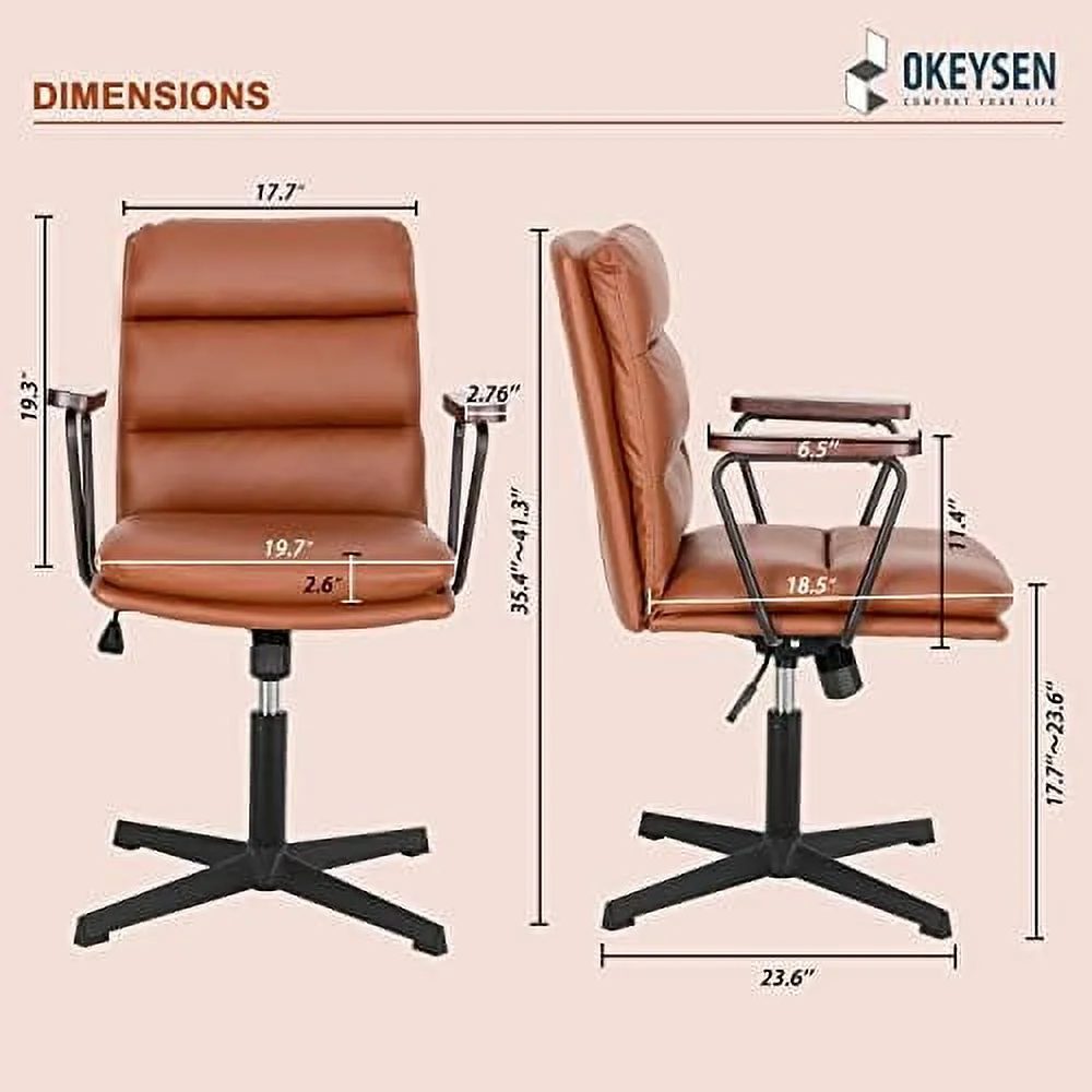CGFHYP Office Desk Chair No Wheels  Criss Cross Chair with Detachable Wooden Armrests  Ergonomic Comfy Adjustable Computer Chair with Thicken Cushion  Cute Armless Swivel Task Vanity Chai