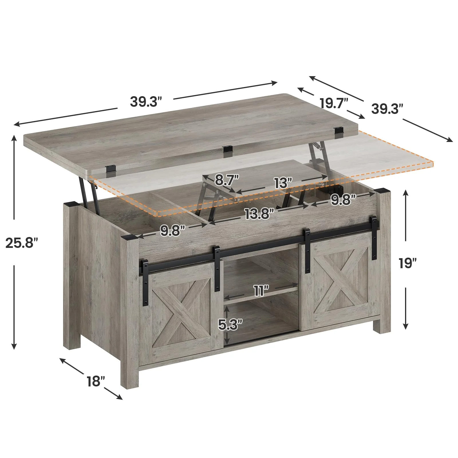 4 in 1 Coffee Tables Convertible Lift Top Coffee Table with Storage and Hidden Compartment for Dining Room Living Room,Gray