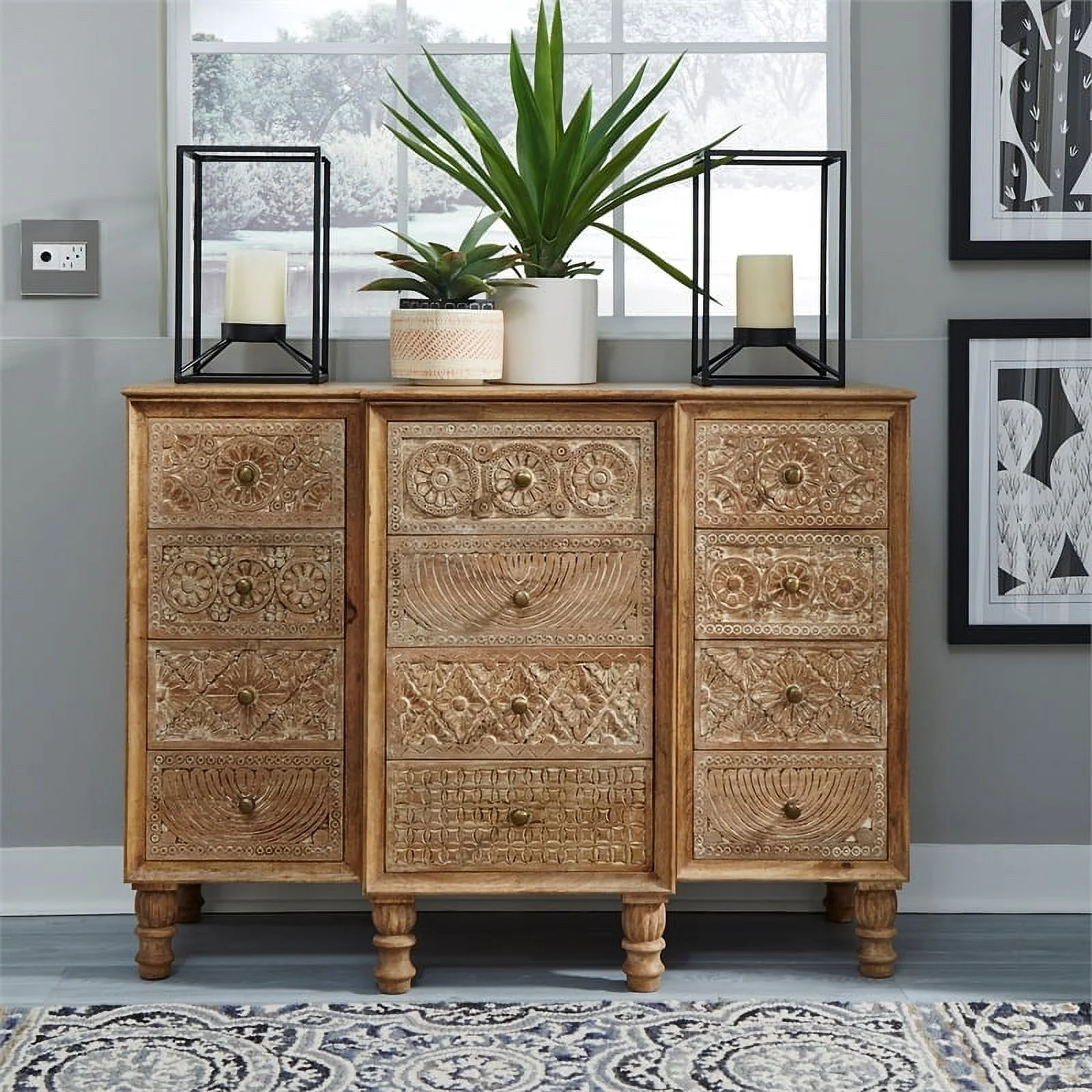 Pemberly Row Traditional 12-Drawer Engineered Wood Accent Cabinet in Brown