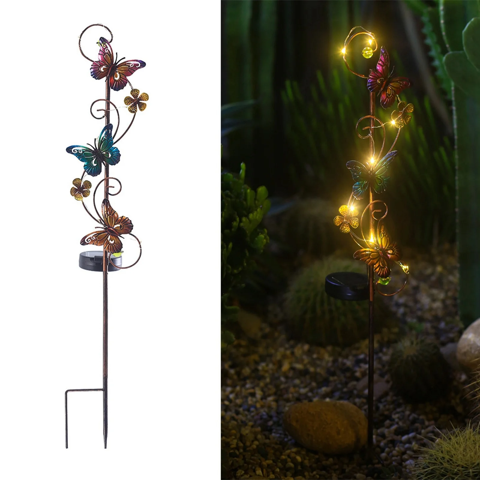 DYWADE 4Th of July Solar Wrought Lights Butterfly Garden Decorative Cartoon Garden Lights Bronze One Size