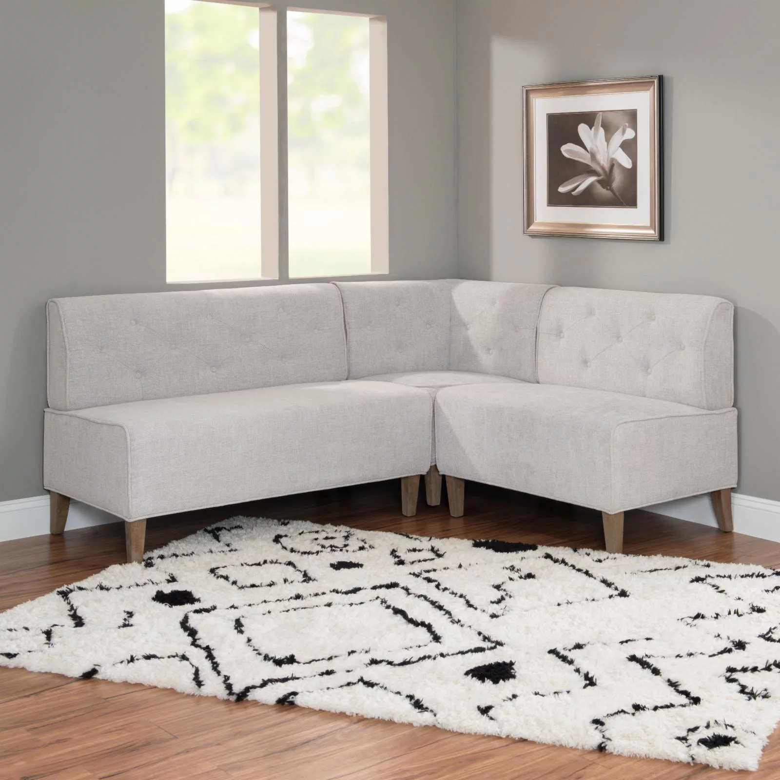 Powell Adler Upholstered Nook Bench - Natural with Light Gray Fabric