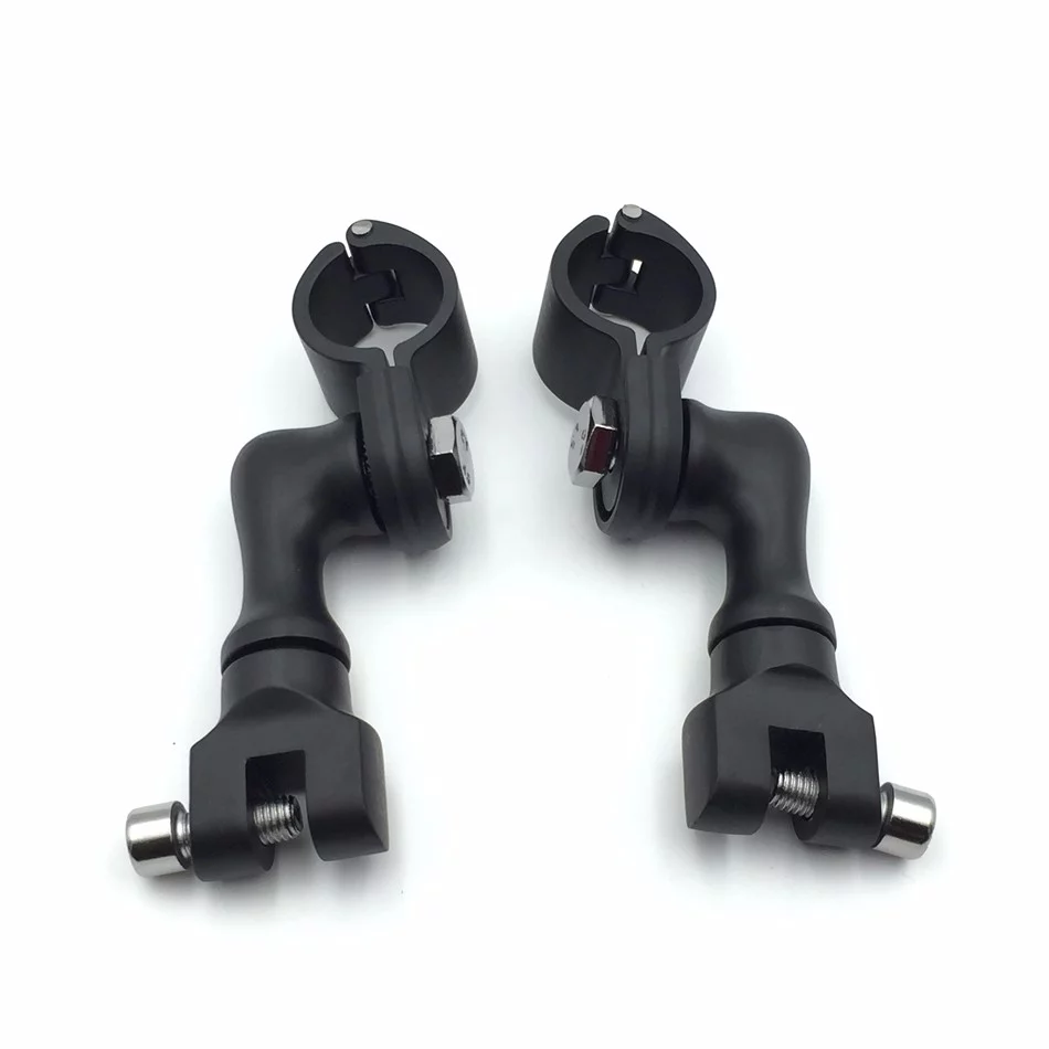 HTT Motorcycle Black Short Angled Adjustable Highway Peg Mounting Kit For Bike Equipped with 1-1/4 inch (1.25