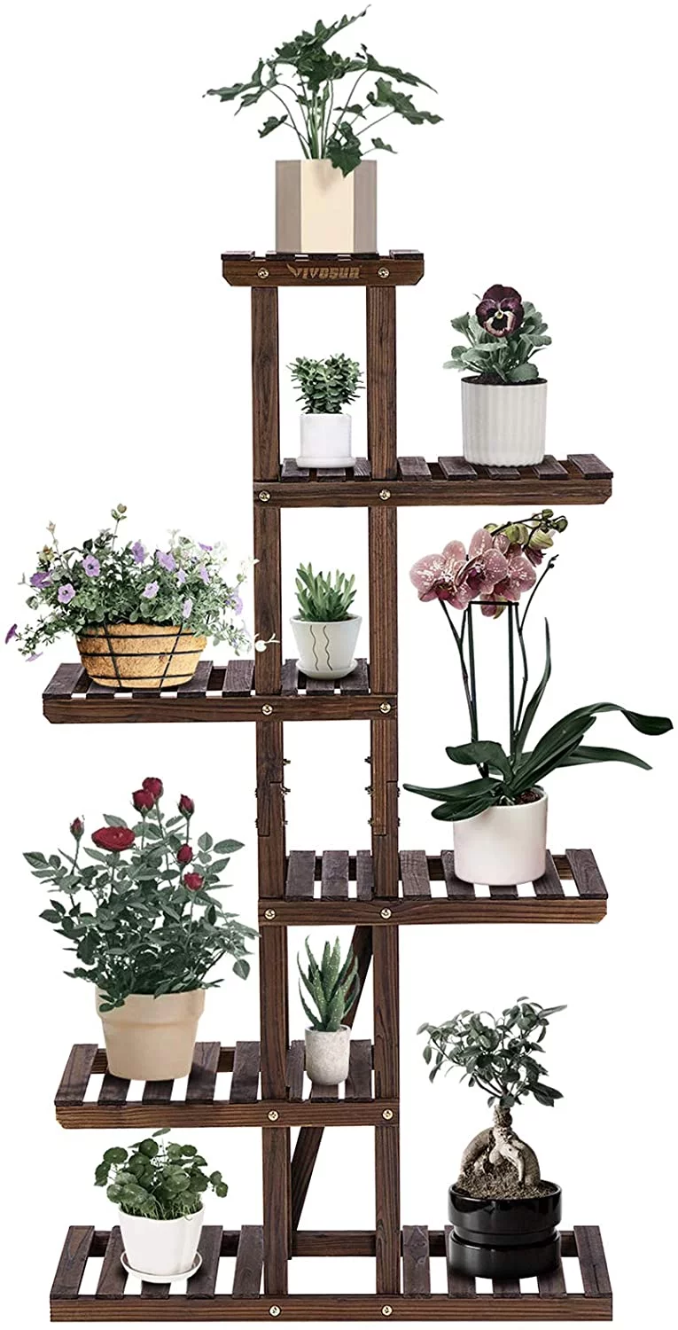 VIVOSUN Plant Stand Indoor Plant Shelf, 6 Tiers 11 Potted Wooden Flower Holder, Tiered Plant Rack for Garden, Balcony, Patio, Corner, Window, Living Room