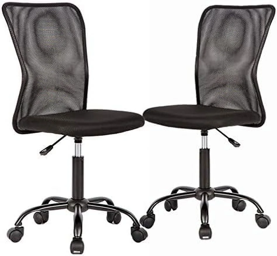 JYHOME Ergonomic Office Chair Desk Chair Mesh Computer Chair with Lumbar Support No Arms Swivel Rolling Executive Chair for Back Pain 2 Pack (Black)