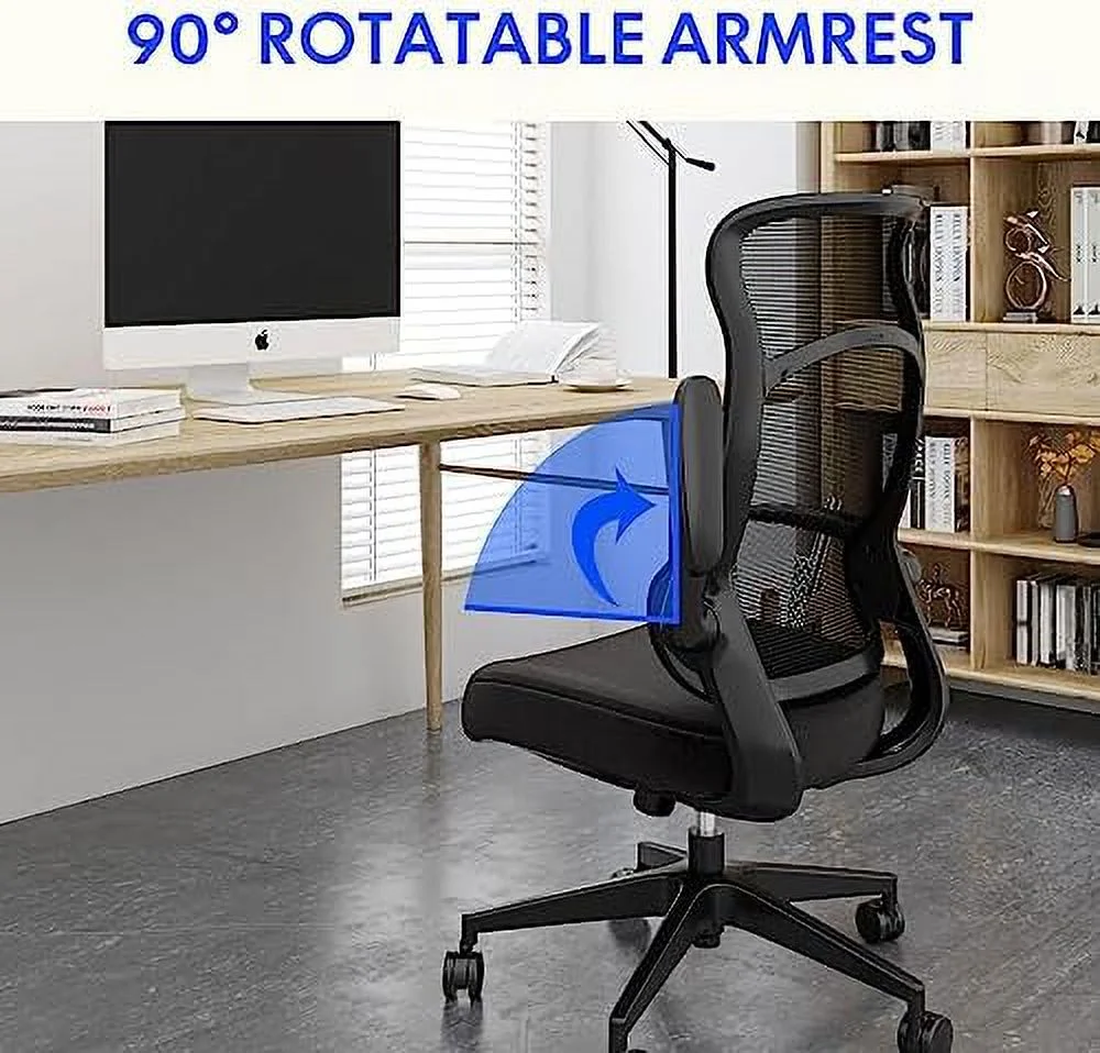 TJUNBOLIFE Office Chair HIgh Back Swivel Computer Chair with Rotable Armrests Height Adjustable Home Office Desk Chair with Wheels (Gray